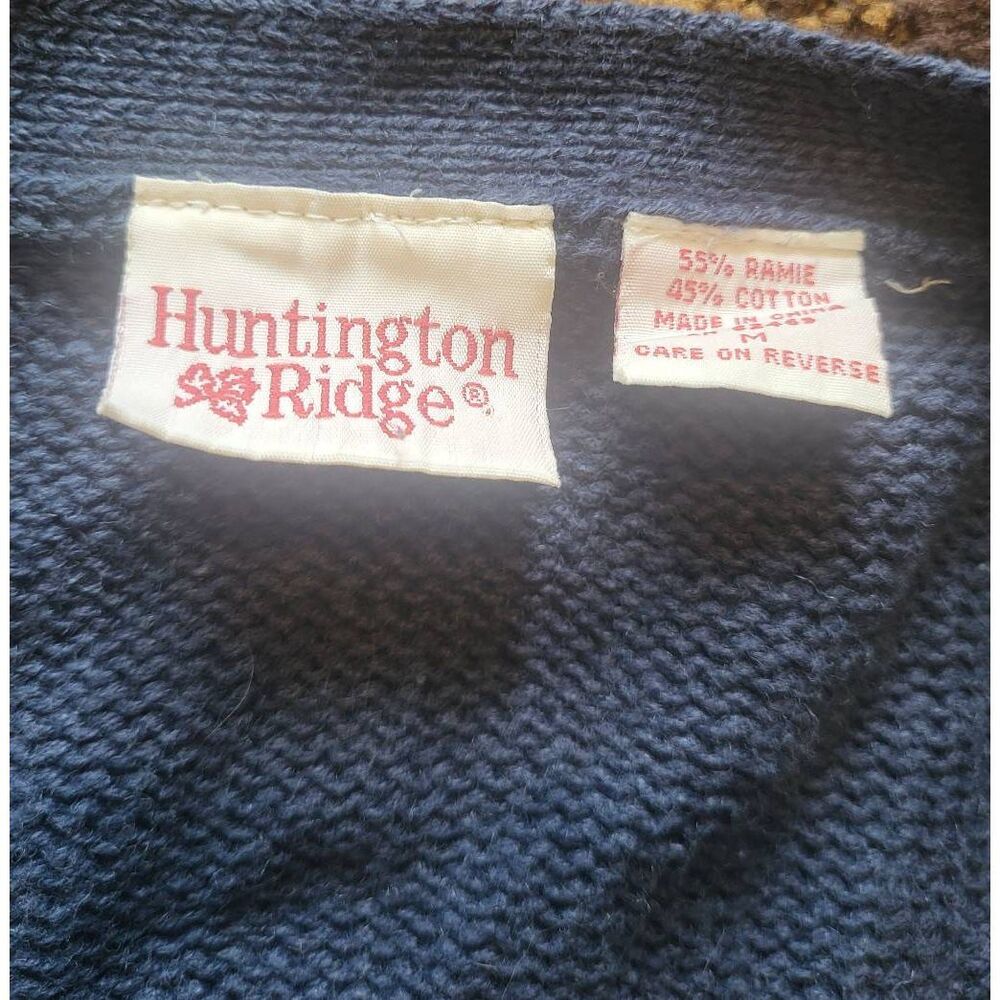 Vintage 90s Cardigan Sweater Women's Medium Blue Embroidered Floral Cottage - Picture 3 of 4